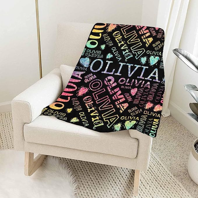 Artsadd Custom Baby Blanket with Name for Kids Girls Personalized Loves Blankets for Adults Customized Name Nursery Bed Blanket Christmas Birthday Gift for Daughter Son Newborn Baby