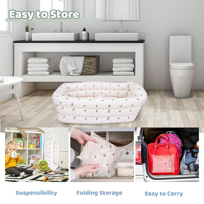 Inflatable Baby Bathtub with Built-in Air Pump, Portable Bathtub for Babies 1-5 Years Old, Small Ball Pool, Foldable Bath Tub for Travel, 30.7 x 14.6 Inch (Orange)