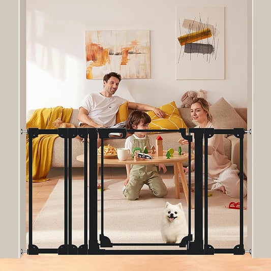 Clear Baby Gate for Stairs,48.42-57.08" Wide, Auto Close Acrylic Pet Gate, Pressure Mounted Clear Dog gate for Doorways, Safety Baby Gate, Indoor, Hallway, Kitchen,Black