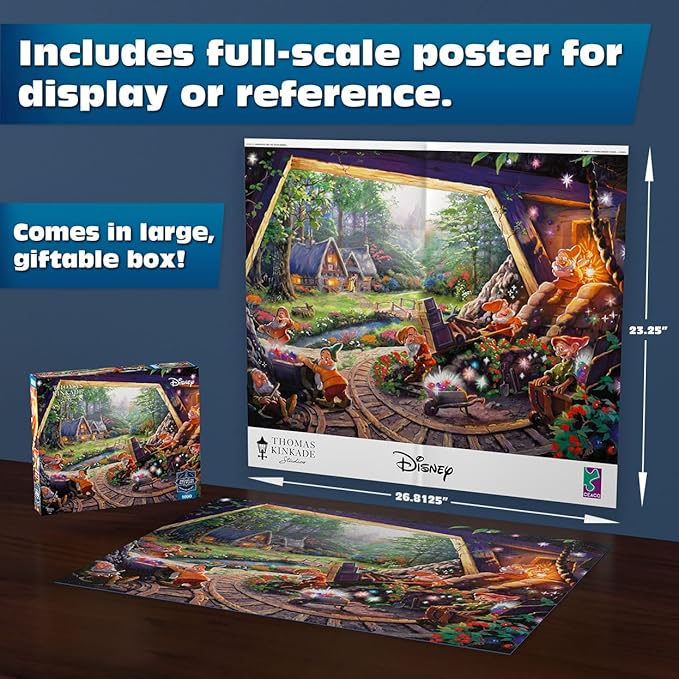 Ceaco - Sapphire Select - Disney - Snow White and The Seven Dwarves - 1000 Piece Jigsaw Puzzle – Challenging & Fun – Blue Core Puzzle Board – Giftable Display Box - Full Size Poster Included