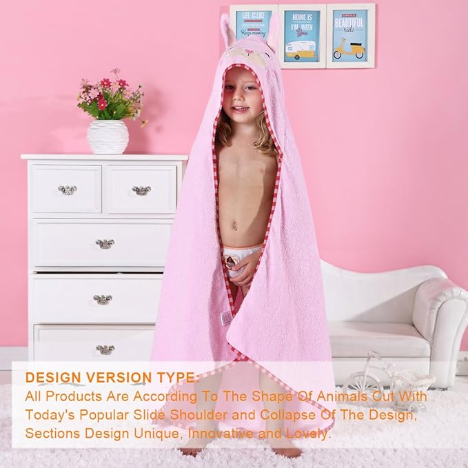 MICHLEY Animal Face Hooded Baby Towel Cotton Bathrobe for Boys Girls 0-6 Year Light Pink