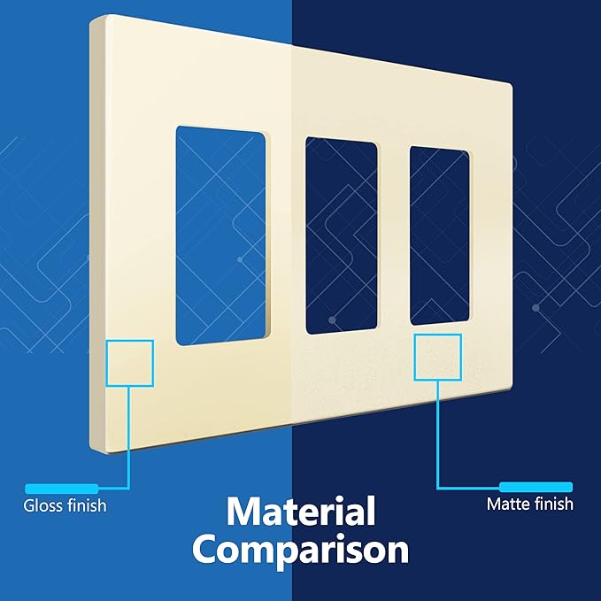 LIDER Matte Finish Decorator Switch Cover, Screwless Wall Plate, Mid-Size 3-Gang 4.88" x 6.77", Unbreakable Polycarbonate Thermoplastic, UL Listed, LSWP-33M-LA, Light Almond