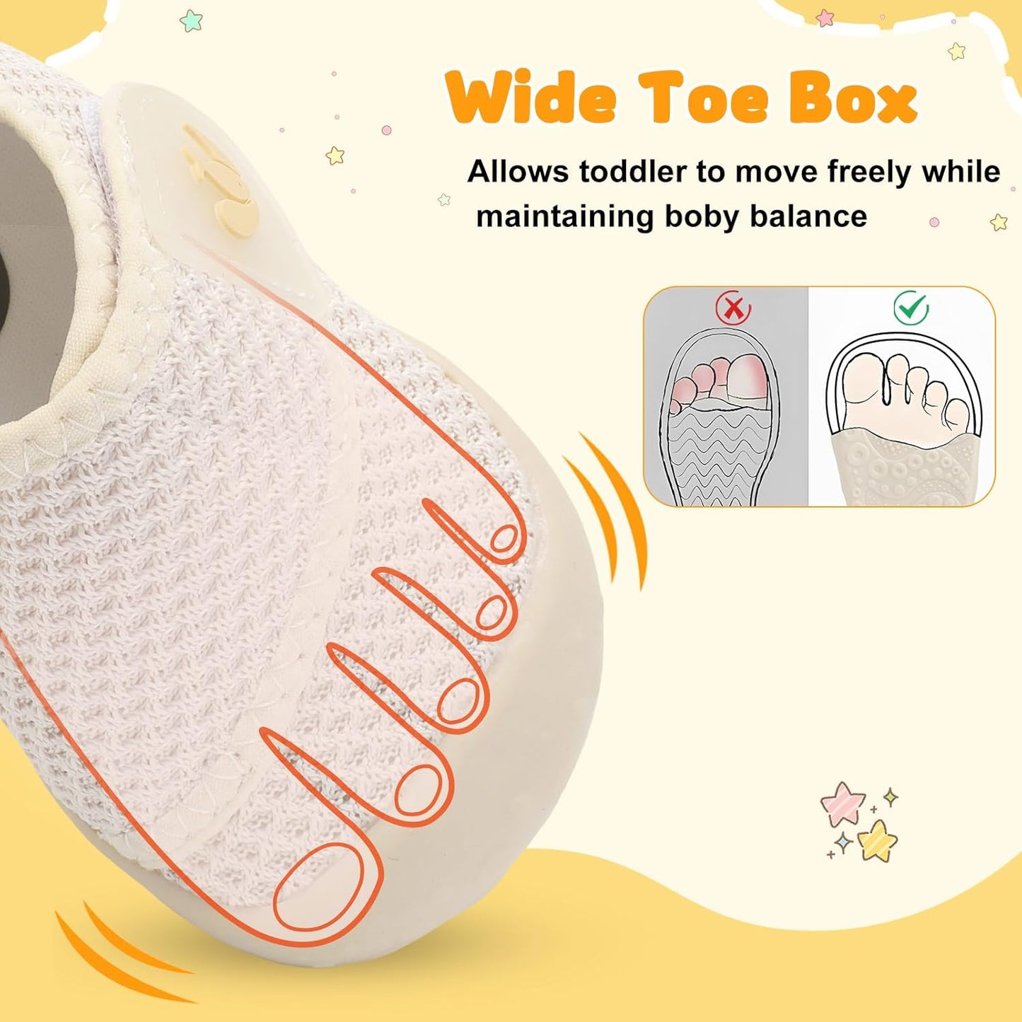 FEETCITY Baby First Walking Shoes Wide Baby Shoes Infant Sneakers Newborn Crib Shoe Barefoot Lightweight Slip On Shoe