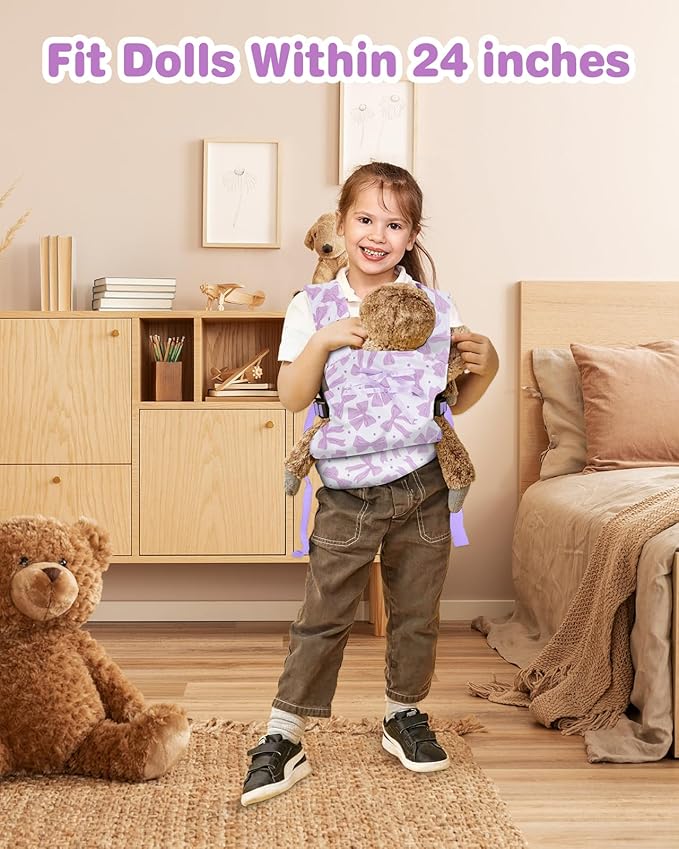 Lictin Baby Doll Carrier, Front and Back Doll Accessories Carrier for Little Girls, with Adjustable Straps for Stuffed Animal Reborn Baby Doll
