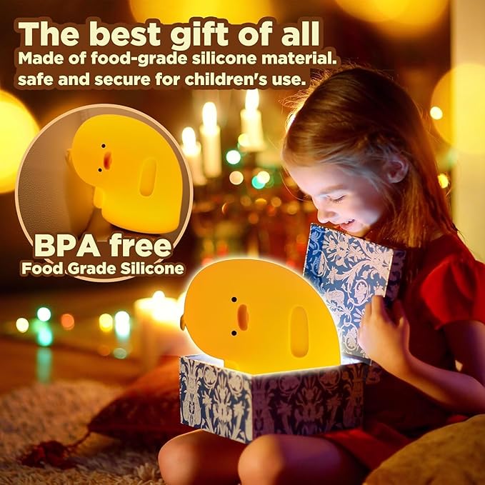 Cute Duck Lamp, Fun Lying Flat Animal Night Light - LED Squishy Novelty Duck/Chicken/Pig/Rabbit/Panda for Kids, Toddlers, Nursery - Touch Kawaii Room/House Decor
