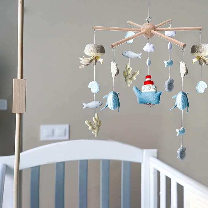 DIY Baby Mobile Kit, Hanging Frame Hanger for Crib, Decorative Natural Wooden Wind Chime Equipment for Infant Boy Girl Home Nursery Bedroom Ceiling Wall Balcony, Craft, Toy Bell Accessories Decor, N