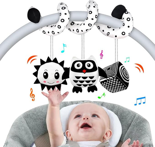 Baby Spiral Hanging Stroller and Car Seat Toys for Babies 0-6 Months Newborn Plush Activity Toys for Bed Bassinet Crib Baby Carrier Gifts (owl)