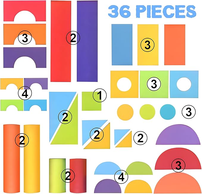 Migargle 36 Pieces Large Foam Building Blocks for Toddlers, EVA Soft Stacking Blocks, Baby Bath Foam Toy Set, Early Learning Construction Toys & Gifts for Kids, Boys & Girls