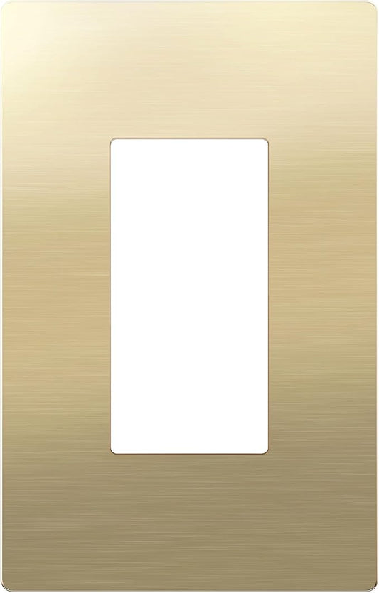 LIDER Screwless Metal-Surface Wall Plate, Decorator Switch Cover, Temperature and Impact Resistant, 201 Stainless Steel, Modern Decoration Upgrade, Mid-Size 1-Gang 4.88" x 3.11", Brushed Brass