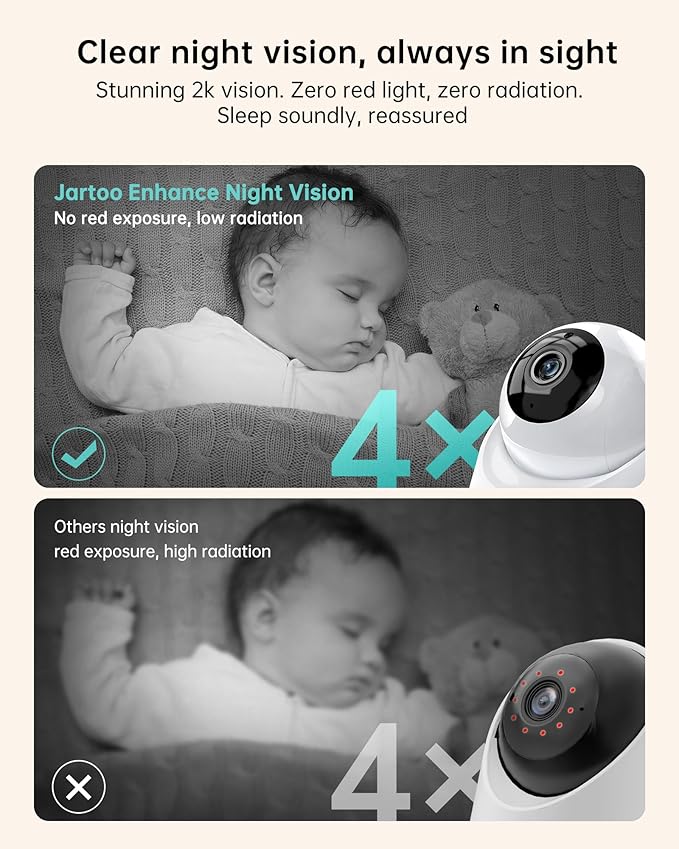 Jartoo 2K Video Baby Monitor with 2 Cameras and Audio, 1860ft Long Range Baby Monitor No WiFi, 5.5" Split Display, VOX - AI Cry Detect, ANR, IR Night Vision, 2-Way Audio, 6000mAh