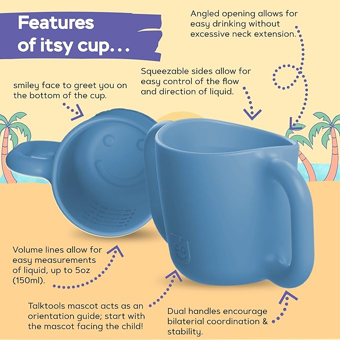 TalkTools ITSY Silicone Baby Plates Set with Suction – Feeding Essentials for Toddlers 6–12 Months+ | BLW Mealtime Set with Twin Spoon, Spill-Proof Sippy Cup | Self-Feeding Utensils (Ocean)