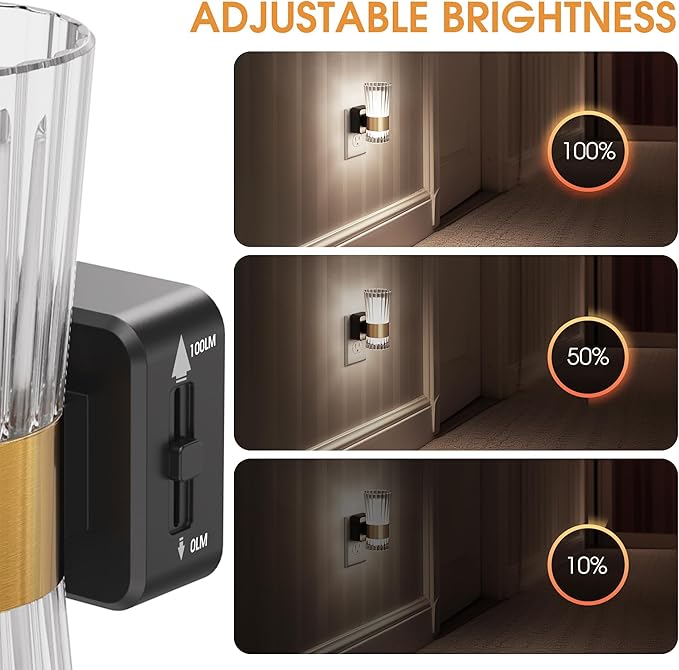 Night Lights Plug into Wall, Home Decor, Decorative Night Light with Dusk to Dawn Light Sensor, Daylight White 5000K, 0-100LM Adjustable Brightness, Unique Design for Use in Bedroom, Hallways, 2 Pack