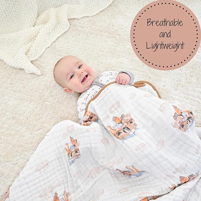 LollyBanks Muslin Baby Blanket 100% Organic Cotton, Muslin Quilt Lightweight, 6 Layers Baby Blankets 47"x 47", Toddler Blanket for Boy and Girl, Nursery Receiving Blankets (Noah's Ark Pattern)