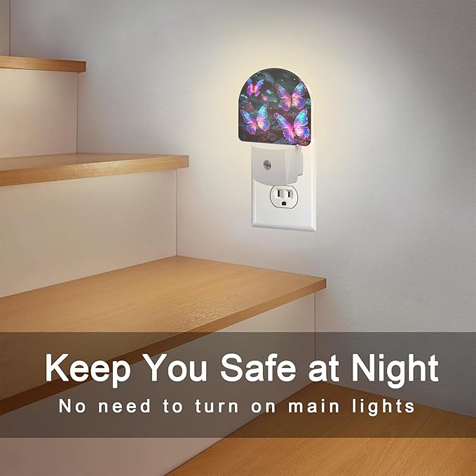 Glowing Purple Butterflies Night Light Plug into Wall, Neon Butterfly Dusk to Dawn Night Light Plug in,0.5w Energy Saving Sleep Friendly NightLight for Kids Boys Girls Home Decor
