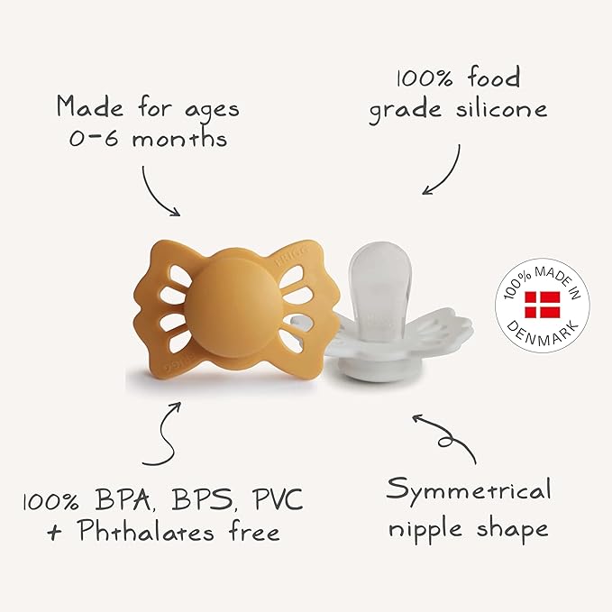 FRIGG Lucky Symmetrical SilkySoft Silicone Baby Pacifier | Made in Denmark | BPA-Free (Sage/Great Gray 0-6 Months)