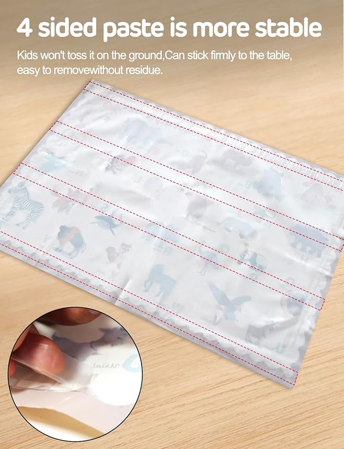 65 Pack Sticky Disposable Placemats for Baby & Toddlers,Toddler Placemat 12"x18" Kids Table Mat for Party, Picnic Table, Restaurants Dining Table Travel Essentials for Toddlers with 5 Designs