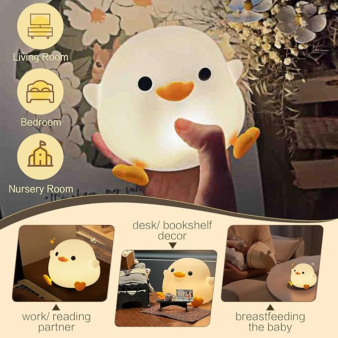 Cute Duck Night Light, Dodo Duck Lamp, Bean Shape, LED Squishy Novelty Ducky Light, Food Grade Silicone Dimmable Nightlight, Light Up Duck Gifts, Baby Kids Nursery Room College Dorm Décor