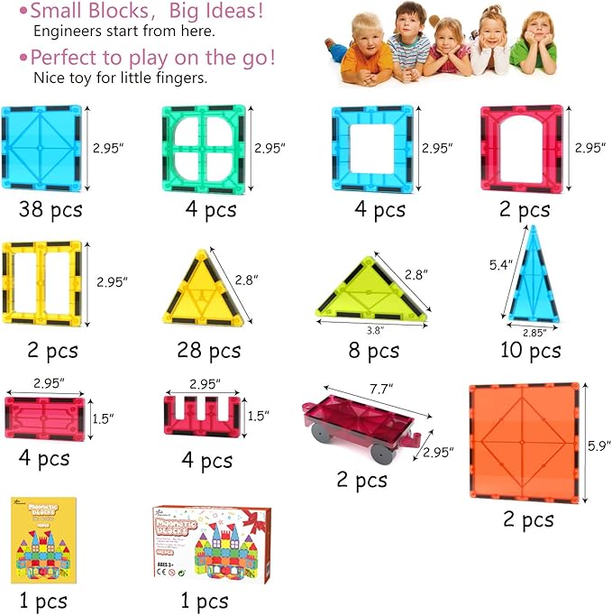 Jasonwell 108PCS Magnetic Tiles Building Blocks Set for Boys Girls Preschool Educational Magnet Construction Kit Stacking STEM Toys Christmas Birthday Gifts for Kids Toddlers 3 4 5 6 7 8 9 + Year Old