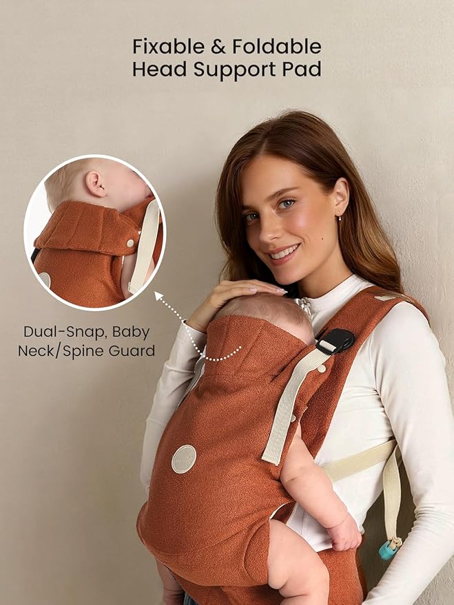 Grownsy Baby Carrier Newborn to Toddler (7-44lbs), Ergonomic & Cozy Wraps with One-Click Buckle, Head Support for Hands-Free Comfort, Sepia