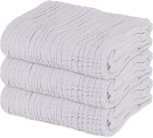 Baby Towels Muslin Baby Bath Towel 3Pack Infant Towels for Newborn Boy Girl 6 Layers Ultra Soft Cotton Toddler Towel for Baby's Delicate Skin 40x 40 Inch (Grey)
