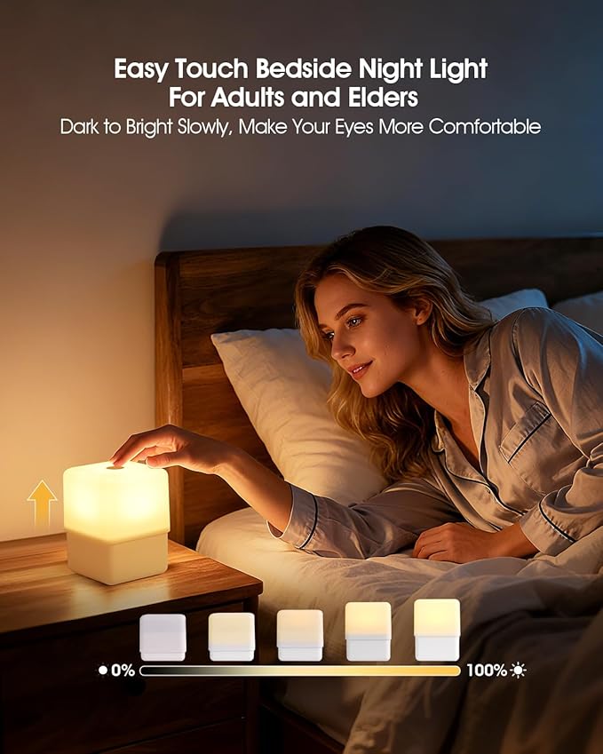 JJ&RY Night Light for Kids and Adults, Funny Lift Bedside Touch Lamp, Baby Nursery Nightlight, 2600K Soft Warm Yellow, Dimmable Small Cordless Night Lamp for Nightstand/Bedroom/Children's Room