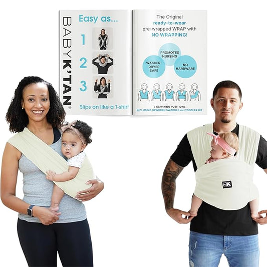 Organic Baby K'tan Baby Carrier 100% GOTS Certified Cotton: #1 Easy Pre-Wrapped 5 in 1 Baby Sling | Ready to Wear | Pillowy Soft Hands Free Infant Wrap | Newborn to Toddler up to 35lb (See Size Chart)