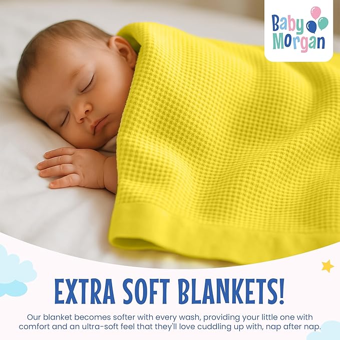 Blankets - Thermal Waffle Warm Baby Blanket for Crib - Soft and Cozy Baby Crib Blanket for Nursery, Stroller, or Naptime Comfort - Ideal Shower Gift - Yellow, Nylon Trim (36" x 50")