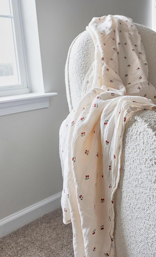 Ely's & Co. Muslin Swaddle Blanket 1-Pack for Baby Girl, 100% Cotton Muslin Extra Large Swaddle Receiving Blanket, 47”x47” (Red Cherry)