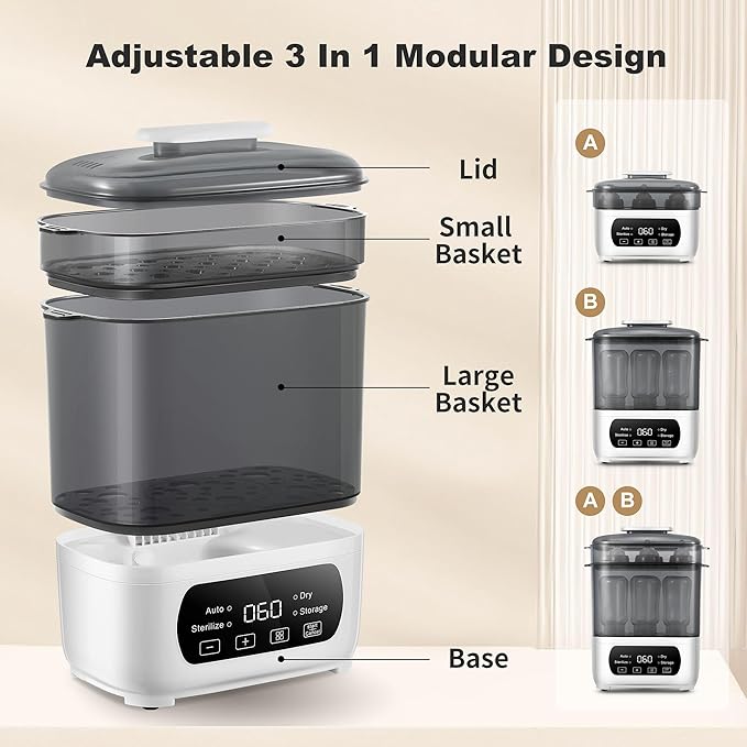 Baby Bottle Steamer and Dryer, Electric Steamer and Dryer for Baby Bottles, 4-in-1 Bottle Steamer and Dryer, Universal Fit for All Bottles, LED Touch Screen, Auto Shut-Off