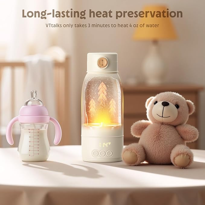 Portable Bottle Warmer for Travel, 17.5 OZ Large Capacity Baby Milk Warmer for Breast Formula and Water with Fast Heating & Faster Charger Baby Bottle Warmer On The Go for Car, Airplane