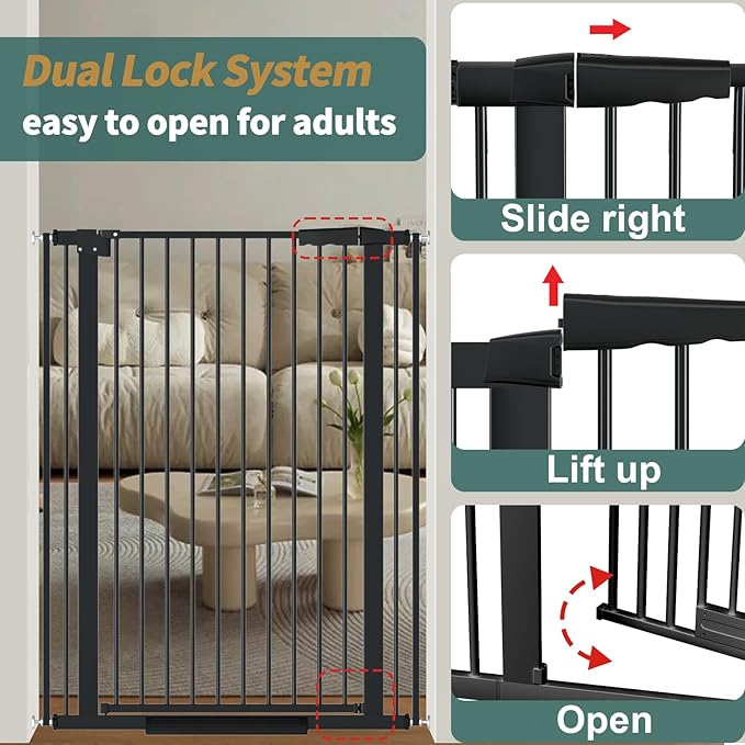 40.55" Tall 1.37" Ultra Narrow Spacing Dogs Pets Baby Gate for Doorway Safety Proof Indoor 34.05-45.86" Extra Wide Puppy Pressure Mounted No Drill Walk Through Black Metal Hallway