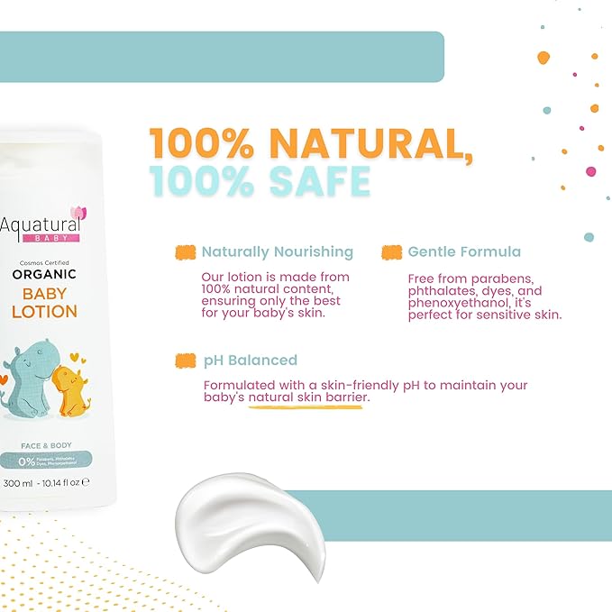 Organic Baby Lotion for Newborn, Natural Face & Body Cream Moisturizer, Toddler, Delicate, Dry Skin - Gentle Kids Lotion Sensitive Skin, 10.14fl oz