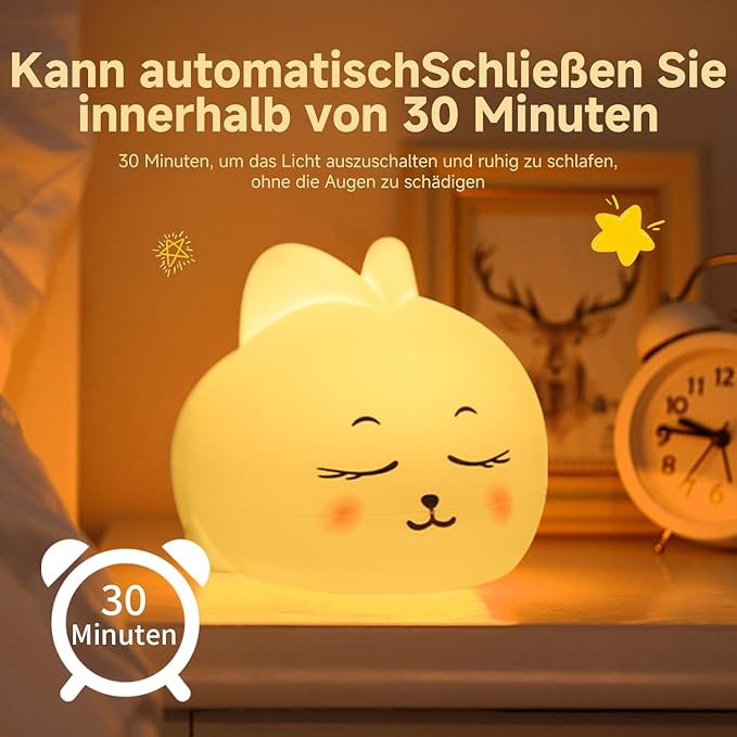 Cute Bunny for Kids Dimmable Baby Room Nightlight, Rechargeable Touch Bedside Nursing Lamp, LED Soft Silicone Novelty Animal Night Light, Halloween Bedroom Decor,Christmas Woman and Kids Gifts