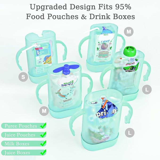 MOMUSE Dual-Lid Squeeze Pouch Holder for Food Pouches & Drink Boxes, Baby Pouch Holder with Larger Capacity, Versatile Design for Self-Feeding, Anti-Squeeze Pouch Holder No Spill No Mess, Lightweight