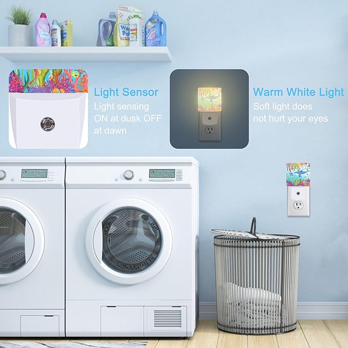 Sea Shark and Coral Plug in Night Light with Auto Dusk to Dawn Sensor,Warm Night Lights for Boys Girls Bedroom Bathroom Hallway Kids Room Gifts