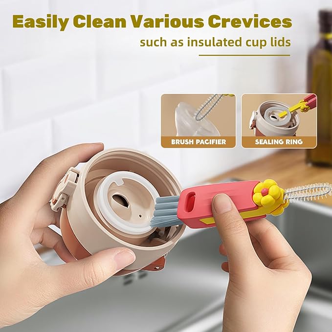 3 in 1 Cup Lid Cleaning Brush, 3 in 1 Multifunctional Cleaning Brush Portable Cup Lid Cleaner for Bottle Gap Tight Spaces Cup, Portable Cup Lid Cleaner with Brush, 3 Pcs