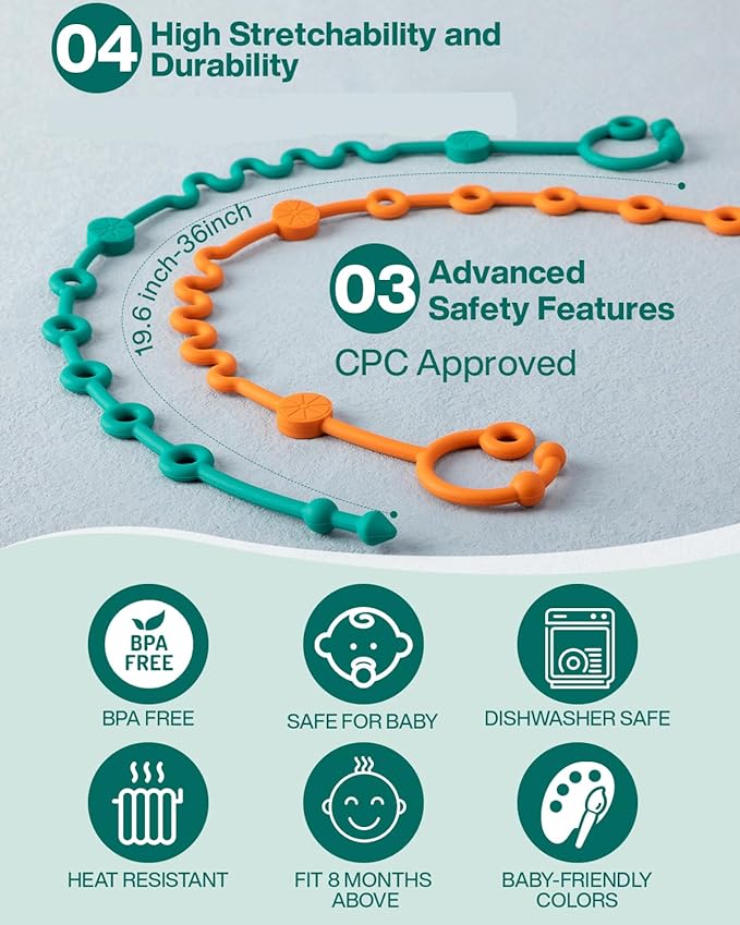 Toy Straps for Baby, 5pcs Adjustable Toy Holder for Stroller Accessories, Silicone Tether Pacifier Clip, No Throw Travel Essential Leash for High Chair, Car Seat (5-Pack)