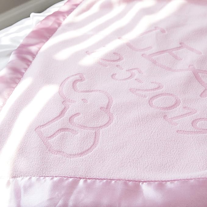 Custom Catch Personalized Elephant Baby Blanket for Girl - Newborn or Infant Name Gift - Pink or Blue (2 Lines of Text)