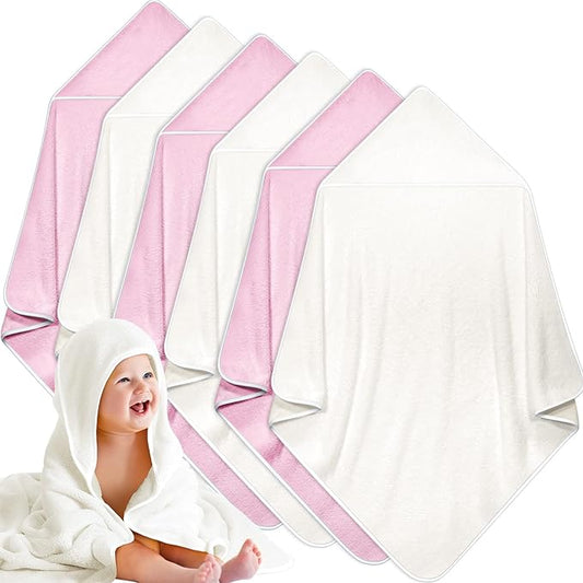 Chumia 6 Pack Baby Bath Towel Coral Fleece Soft Absorbent Newborn Hooded Towel for Kid 30 x 30 Inch Toddler Bath Blanket for Babies Infant Shower Gift(Pink, White)