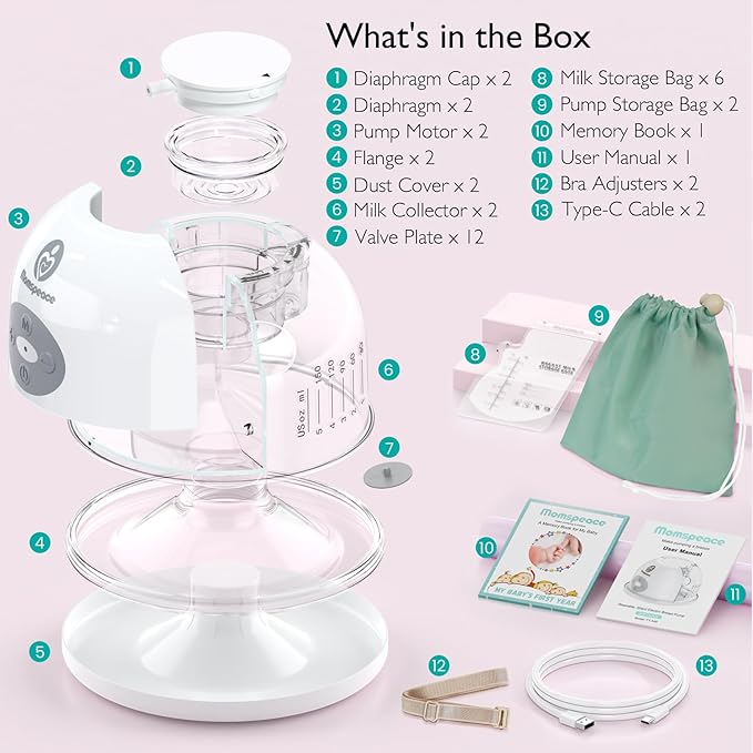 Hands Free Breast Pump, Momspeace Breast Pumps with App & Timer, Wearable Breast Milk Pump Hand Free, Wireless Portable Electric Breast Pump with 2 Modes & 12 Levels - 24mm, 2 Pack