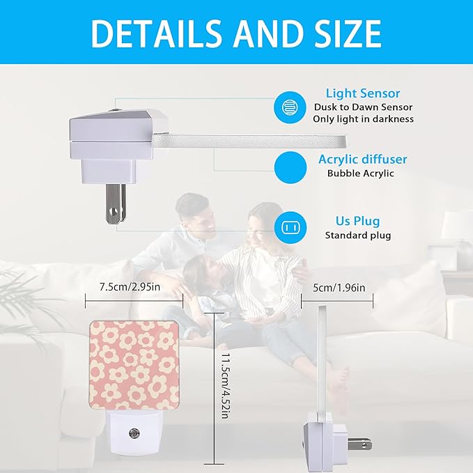 Night Lights Plug into Wall Vintage Groovy Flowers Night Lights Dusk to Dawn Sensor Led Lamp for Women Men,Led Lights for Stairway/Hallway/Bedroom,0.5W