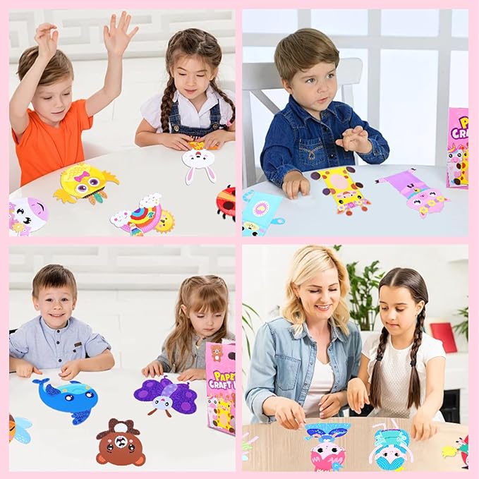 DINSUMRUG 20 Animal Arts & Crafts Kit for Kids 4-6, All-Inclusive Toddler Craft Box with Paper Plates, Puppets, Fun Activities, Tigers, Lions (134 Characters) (Princess)