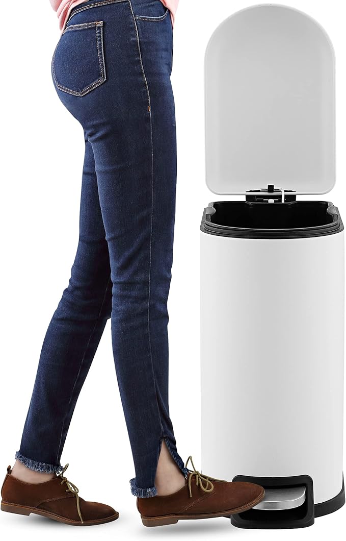 happimess HPM1010C Roland 10.6-Gallon Step-Open Trash Can with Soft-Close Lid, Modern, Minimalistic, Fingerprint Proof for Home, Kitchen, Laundry Room, Office, Bedroom, Bathroom, White