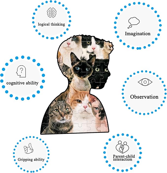 LELEMON 100 Pieces Cute Cats Jigsaw Puzzle for Kids Ages 4-8 Multicolor Cats Puzzles in a Metal Box Children Girls Boys Learning Educational Puzzles Toys