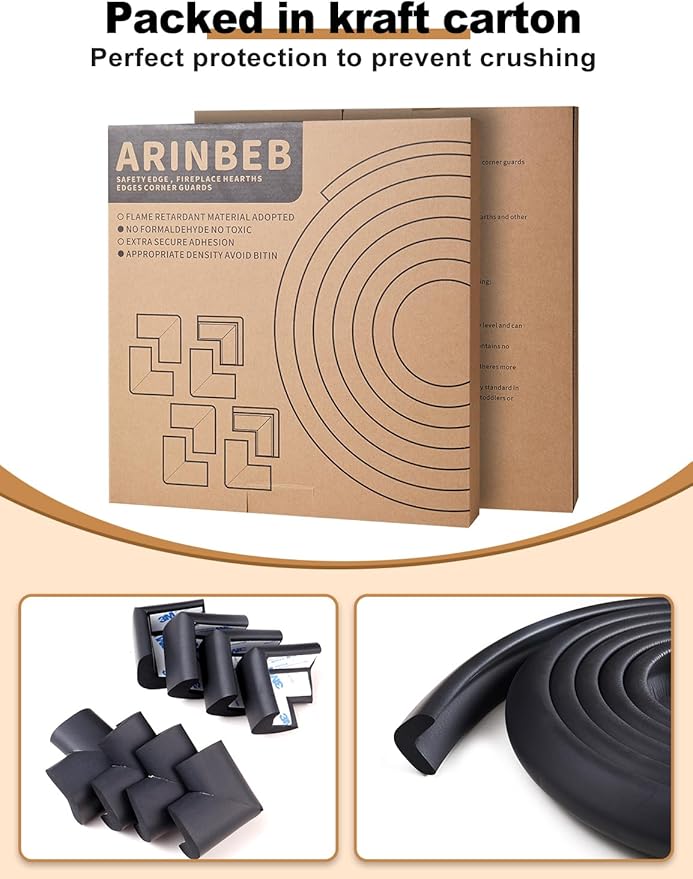 Foam Corner Protector for The Fireplace Hearths Edge and Corner Guard, with Retardant Materials Foam Safety Bumpers Baby Proofing (Black)