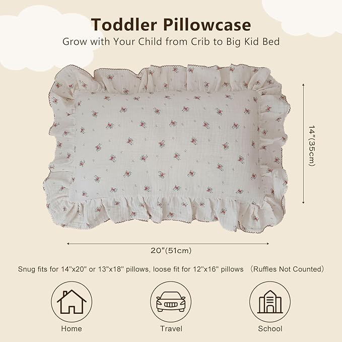 BuLuTu Toddler Pillowcase Cotton Muslin Kids Pillow Cases with Envelope Closure Soft Pillow Protectors Toddler Boys Girls Small Pillow Covers for Sleeping Traveling, 1 Piece,Berry Pattern,14"x20"