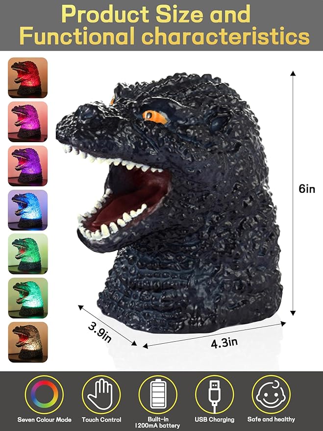 WLHONG Dinosaur Monster Night Light for Kid, Cute Color Changing Silicone Baby Night Light with Touch Sensor, Portable Rechargeable LED Bedside Nursery Lamp for Toddlers Room, Monster Gift Boys Girls