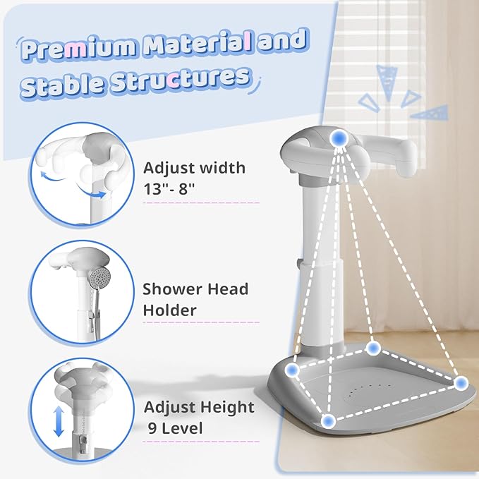 COOSEYA Baby Bath with Shower Stand Support|Anti-Pinch Soporte para Bañera de Bebé Adjustable Shower Tower and Anti-Slip for Toddler Standing Up Themselves,Ideal Gift for Infants 6-36 Months