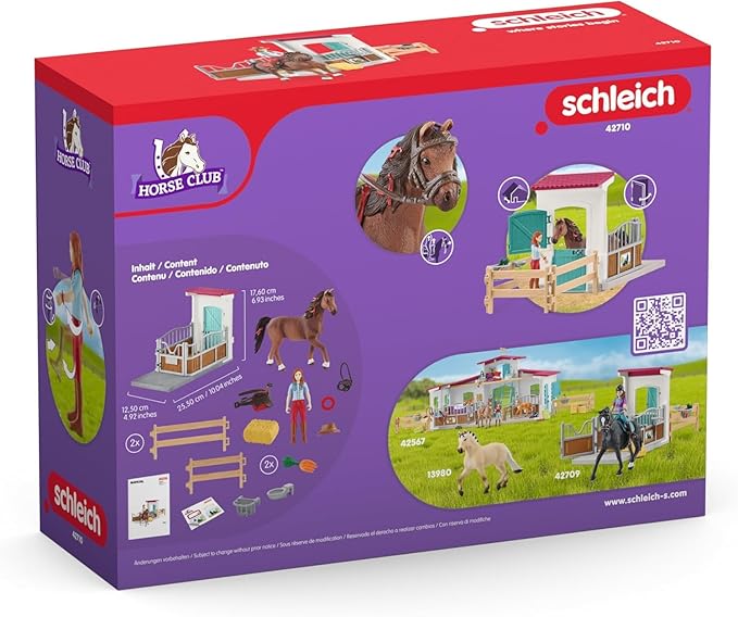Schleich Horse Club - 25PC Hannah and Cayenne Horse Toy Stall Playset with Accessories - Customizable Stable Name Tag - Realistic, Posable Rider and Pony Toys for Girls and Boys - Kids Ages 5+ - 42710