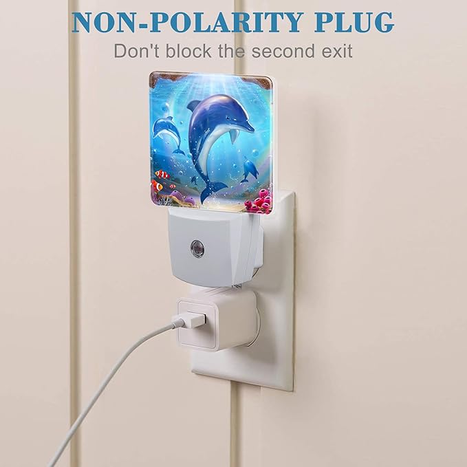 Night Light for Kids Girls Boys, Cute Dolphins in Tropical Sea LED Night Light Plug into Wall with Dusk to Dawn Sensor for Room Decor, Hallway, Kitchen, Bathroom, Nursery, Stairs